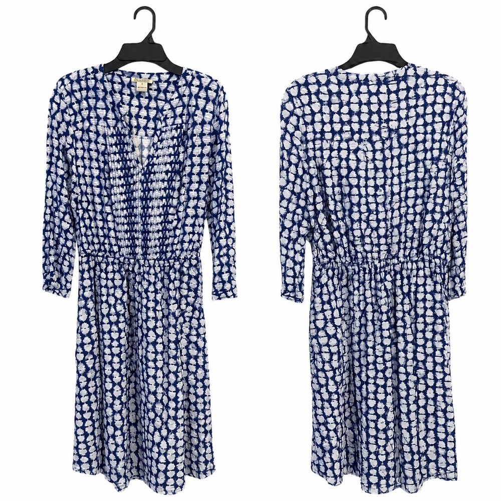 Lucky Brand Live In Love Blue White Geometric Boho Midi Dress Small Work Office